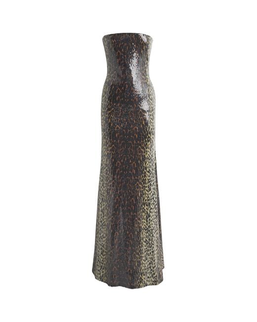 Alex Perry Brown Sequinned Leopard Print Gown