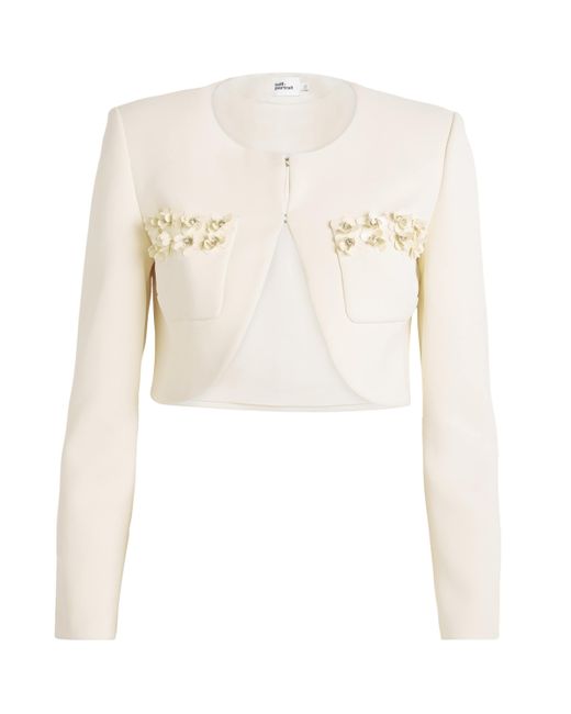 Self-Portrait White Cropped Sequinned Jacket