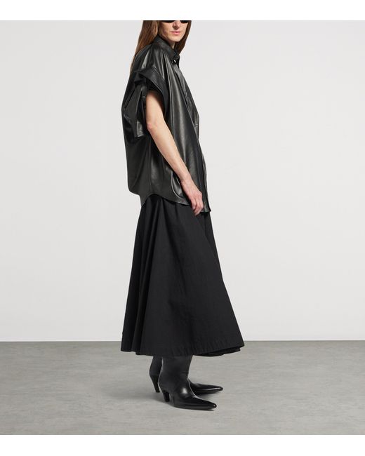 Balenciaga Black Leather Tucked-Sleeve Shirt