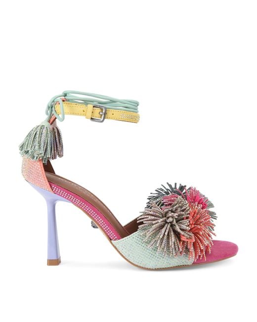 Kurt Geiger Pink Pom-Pom Ankle Tie Heeled Sandals