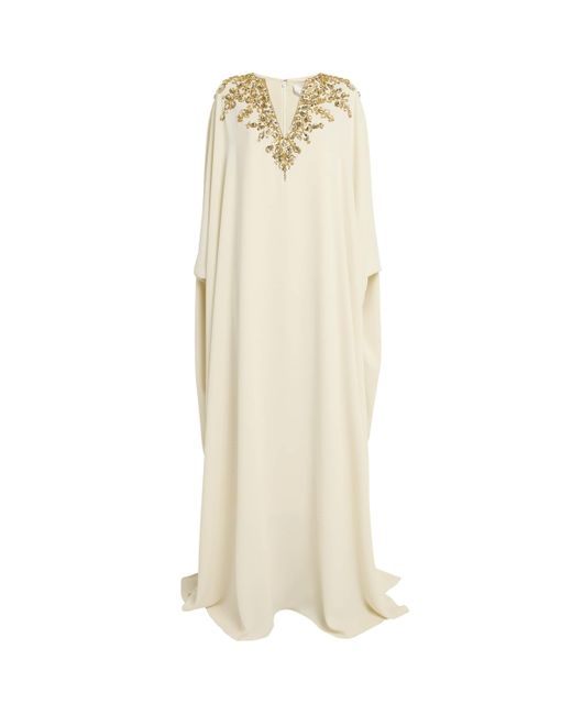 Pamella Roland Natural Embellished Kaftan Gown