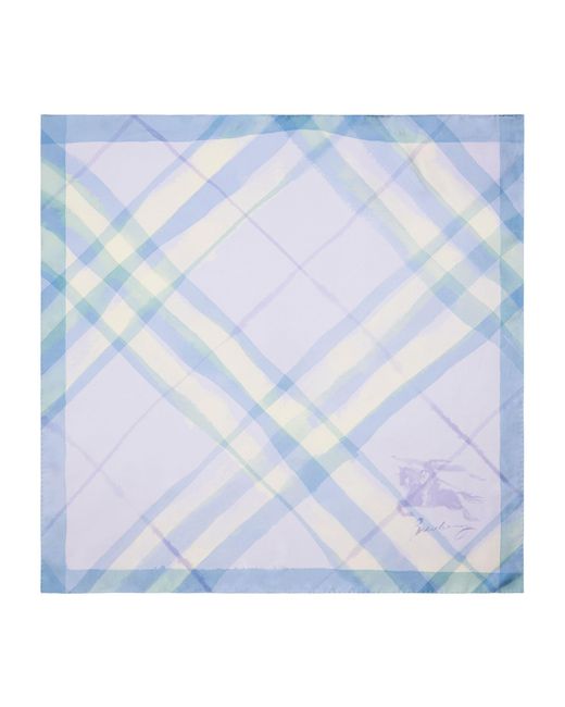 Burberry Blue Silk Watercolour Check Scarf