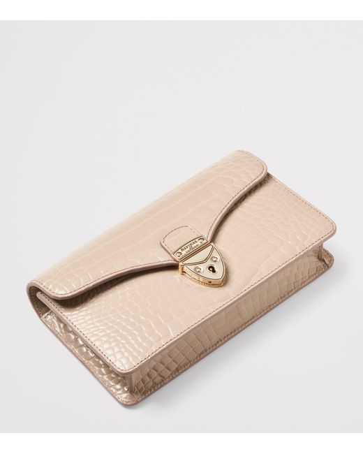 Aspinal Natural Croc-Embossed Leather Mayfair 2 Clutch Bag