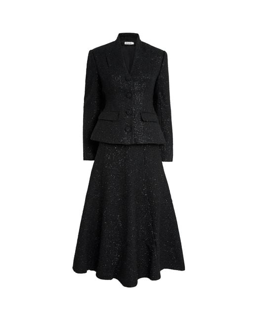 Self-Portrait Black Metallic Bouclé Midi Dress