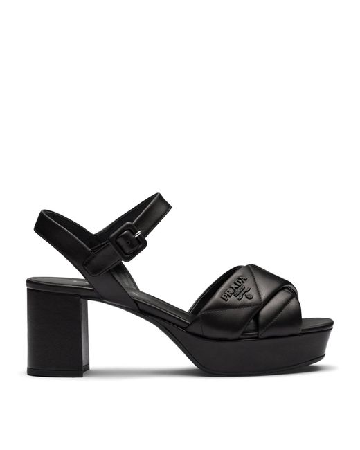 Prada Black Quilted Leather Platform Sandals 65