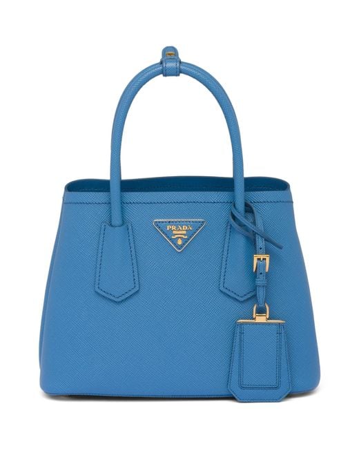Prada Blue Mini Leather Double Top-handle Bag