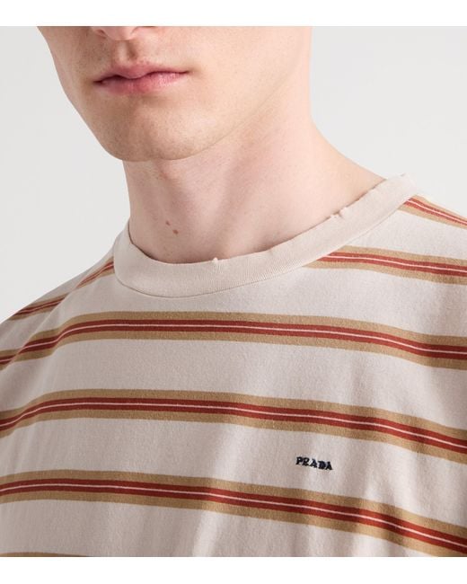 Prada Pink Cotton Stripe T-Shirt for men