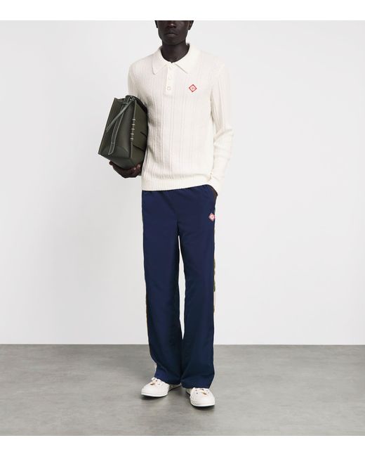 Casablanca White Boucle Long-Sleeve Polo Sweater for men