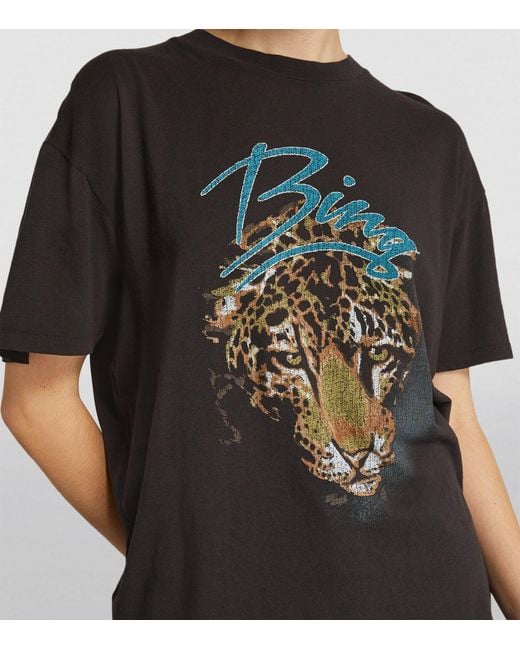 Anine Bing Black Cotton Leopard Print Walker T-shirt
