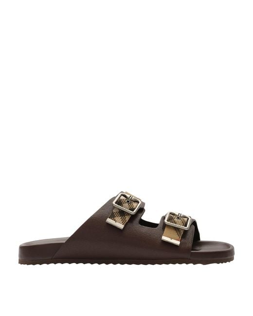 Burberry Brown Leather Check Urchin Slides for men