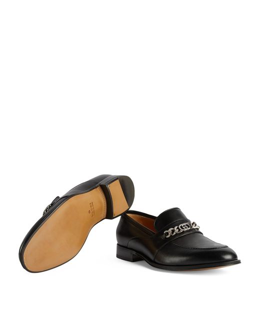 Gucci Black Leather Embellished Loafers for men