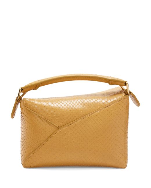 Loewe Brown Mini Snakeskin Puzzle Edge Top-Handle Bag