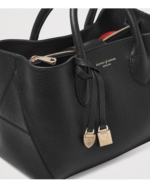Aspinal Black Midi Leather London Tote Bag