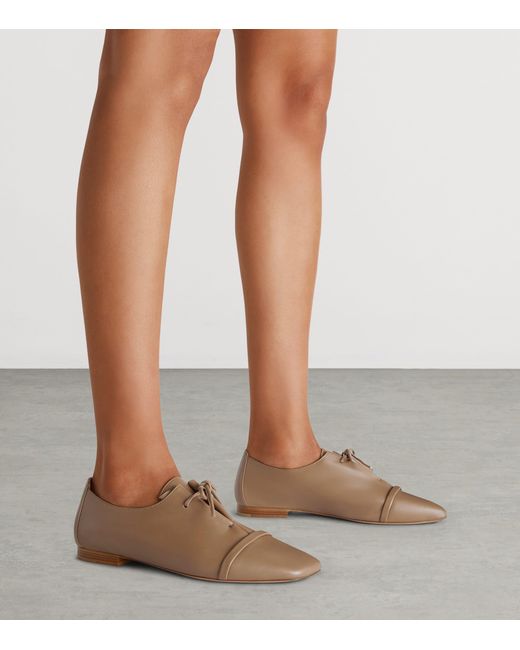 Malone Souliers Brown Nappa Leather Lace-Up Jean Flats