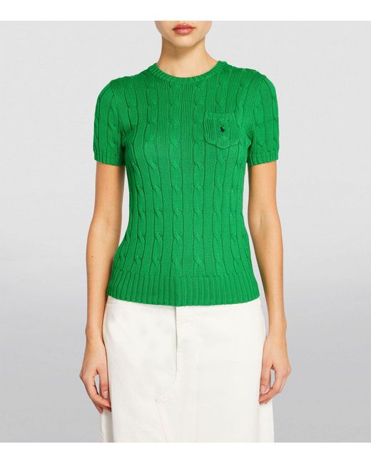 Polo Ralph Lauren Green Cable-knit Short-sleeve Sweater