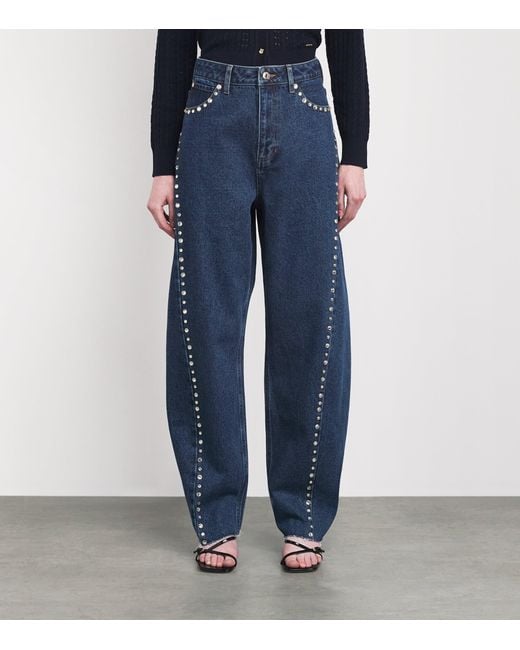 Sandro Blue Embellished Barrel Jeans