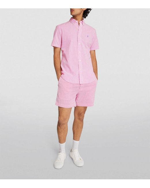 Polo Ralph Lauren Pink Seersucker Striped Shirt for men