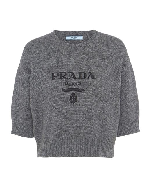 Prada Gray Wool-cashmere Logo Sweater