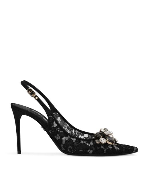 Dolce & Gabbana Black Lace Embellished Slingback Pumps 90