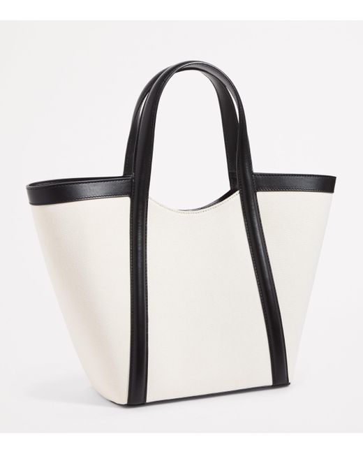 Harrods White Small Canvas-Leather Embossed Tote Bag