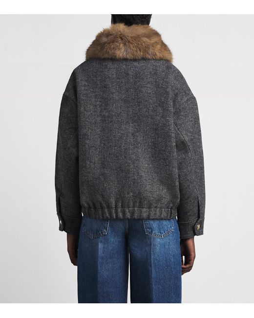 Maje Gray Denim Oversized Herringbone Jacket