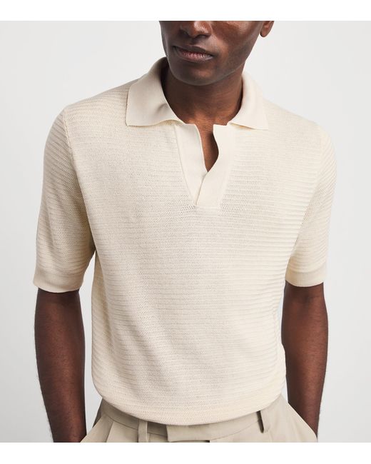 Isaia White Silk Open-Collar Polo Shirt for men