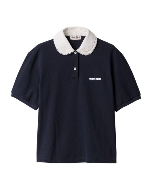 Miu Miu Blue Cotton Embroidered Polo Shirt