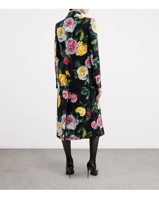 Dolce & Gabbana White Single-Breasted Peony And Rose- Brocade Coat