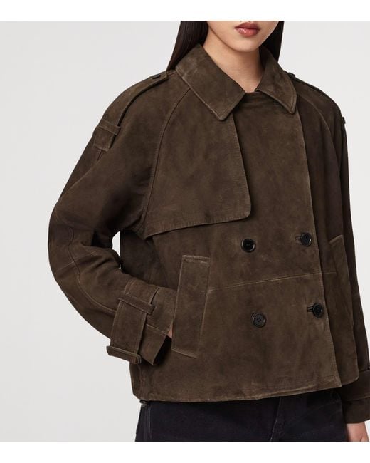 AllSaints Brown Suede Reya Mackintosh Jacket