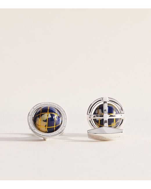 Tateossian Natural Sterling And Lapis Lazuli Globe Cufflinks for men