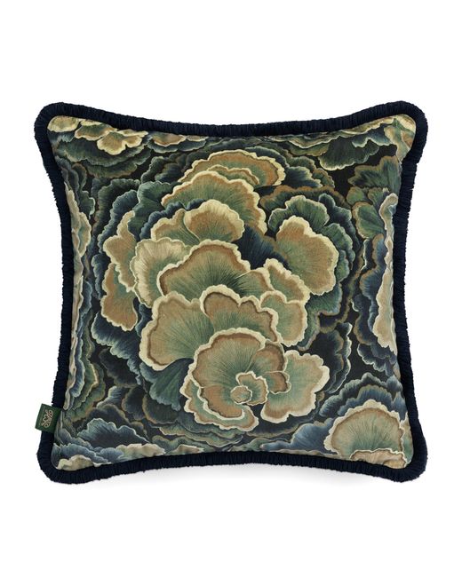 House Of Hackney Green Medium Velvet Trametes Fringed Cushion