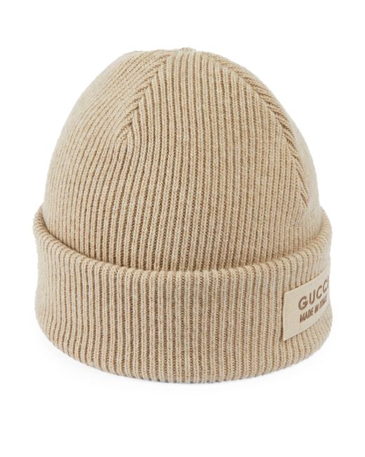 Gucci Natural Wool Logo Patch Beanie