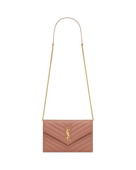 Saint Laurent White Leather Envelope Chain Wallet