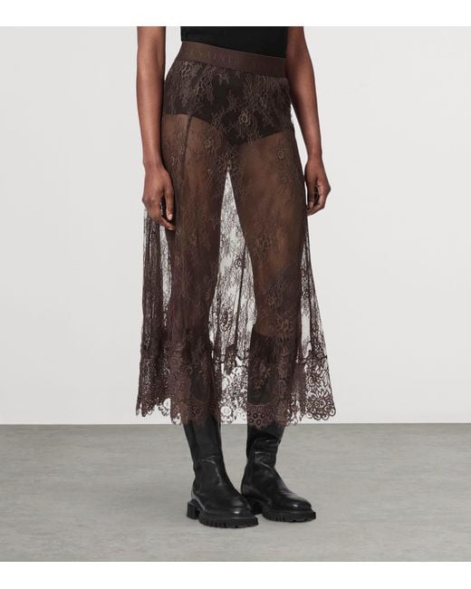 AllSaints Brown Lace Arran Maxi Skirt