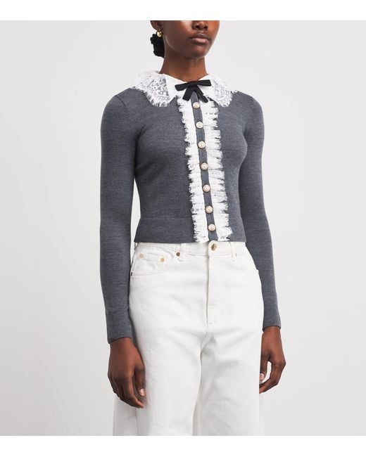 Self-Portrait Blue Wool Lace-Collar Cardigan