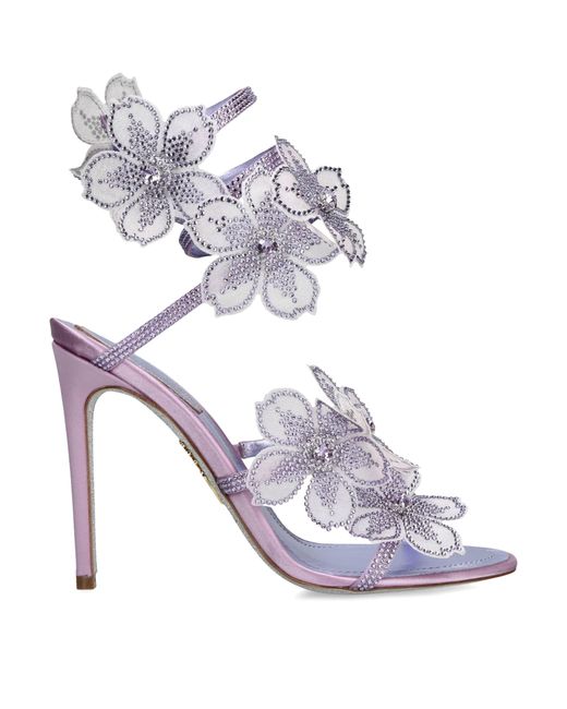 Rene Caovilla Purple Satin Floral Cleo Sandals 105