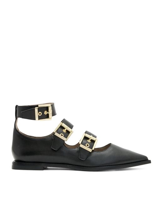 AllSaints Black Leather Susan Buckle Flats