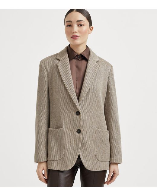 Brunello Cucinelli Brown Cotton-Blend Ribbed Blazer