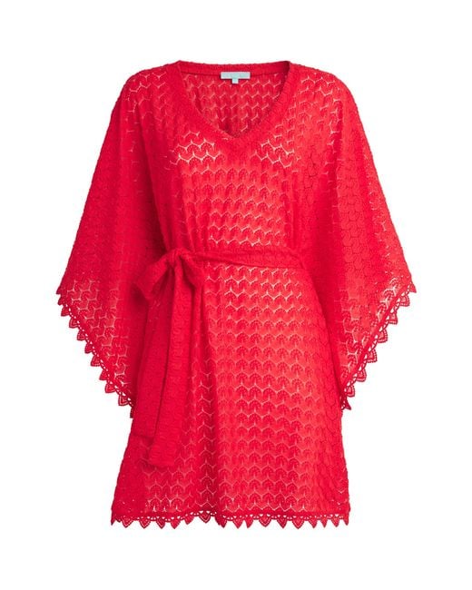 Melissa Odabash Red Crochet Tie-Waist Petra Kaftan