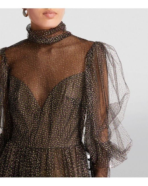 Monique Lhuillier Brown High-neck Glitter Tulle Gown