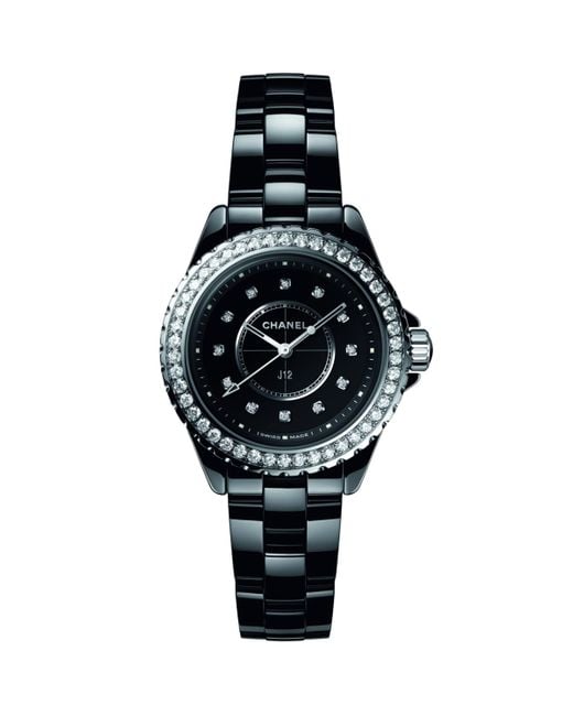 Chanel Black Ceramic And Diamond J12 Watch