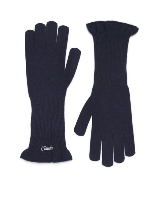 Claudie Pierlot Blue Cashmere-Blend Logo Gloves