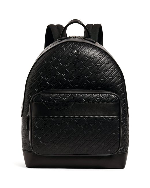 Montblanc Black Leather Monogram Backpack for men