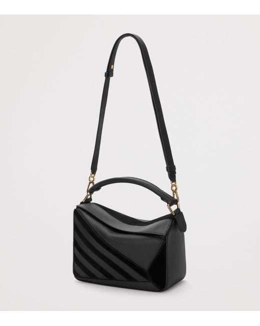 Loewe Black Small Leather Stripe Puzzle Edge Top-Handle Bag