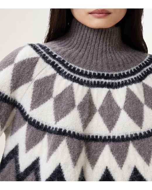 AllSaints Gray Knitted Fair Isle Tara Sweater