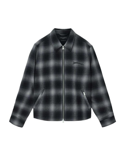 AllSaints Black Organic Cotton Check Kapi Overshirt for men