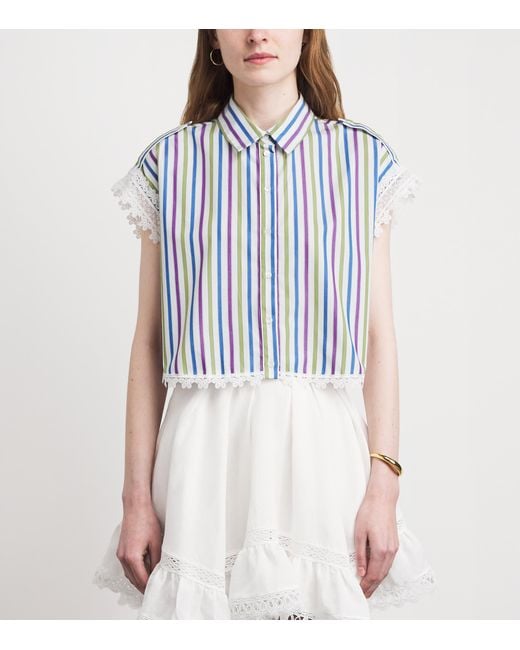 Claudie Pierlot Blue Lace-Trim Stripe Shirt