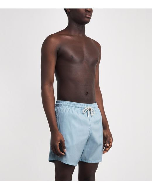 Vilebrequin Blue Merino Wool Stripe Moopea Swim Shorts for men