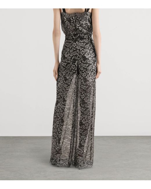 Dolce & Gabbana Gray Lamé Lace Wide-Leg Trousers