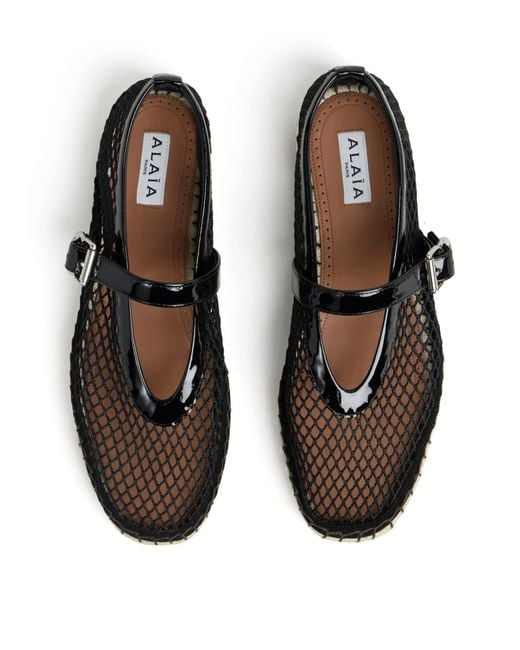 Alaïa Black Mesh-Leather Espadrille Ballet Flats